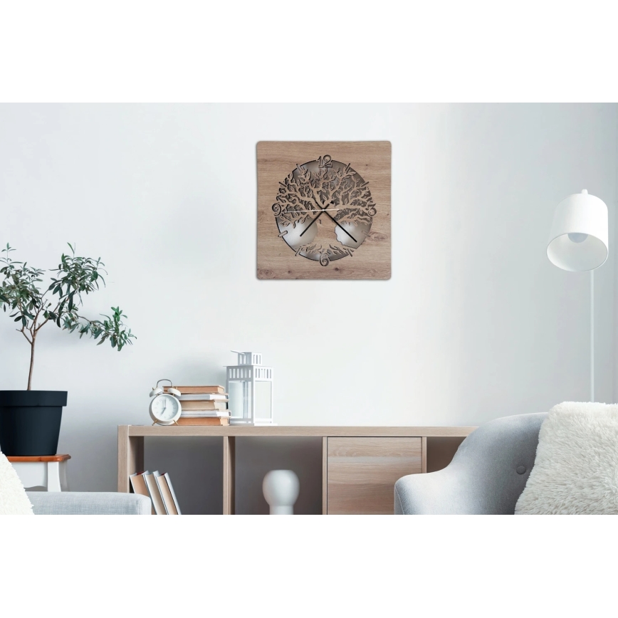 Li-Go 23537/DUB2 - Horloge LED à intensité réglable LED/10W/5V 20000 mAh 42x42 cm chêne/olivier en cercle + télécommande