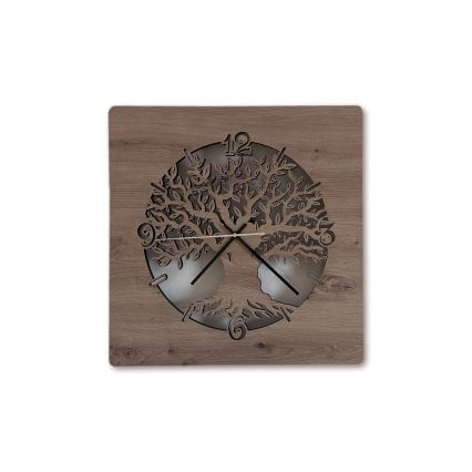 Li-Go 23537/DUB2 - Horloge LED à intensité réglable LED/10W/5V 20000 mAh 42x42 cm chêne/olivier en cercle + télécommande