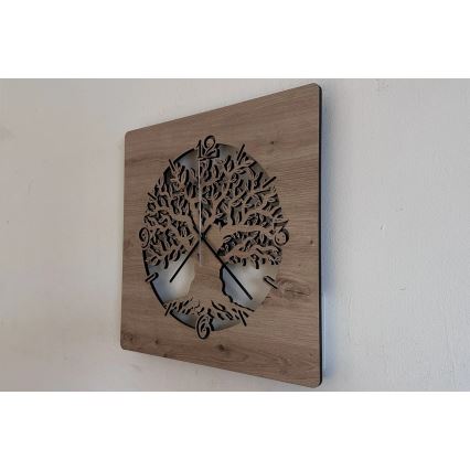 Li-Go 23537/DUB2 - Horloge LED à intensité réglable LED/10W/5V 20000 mAh 42x42 cm chêne/olivier en cercle + télécommande