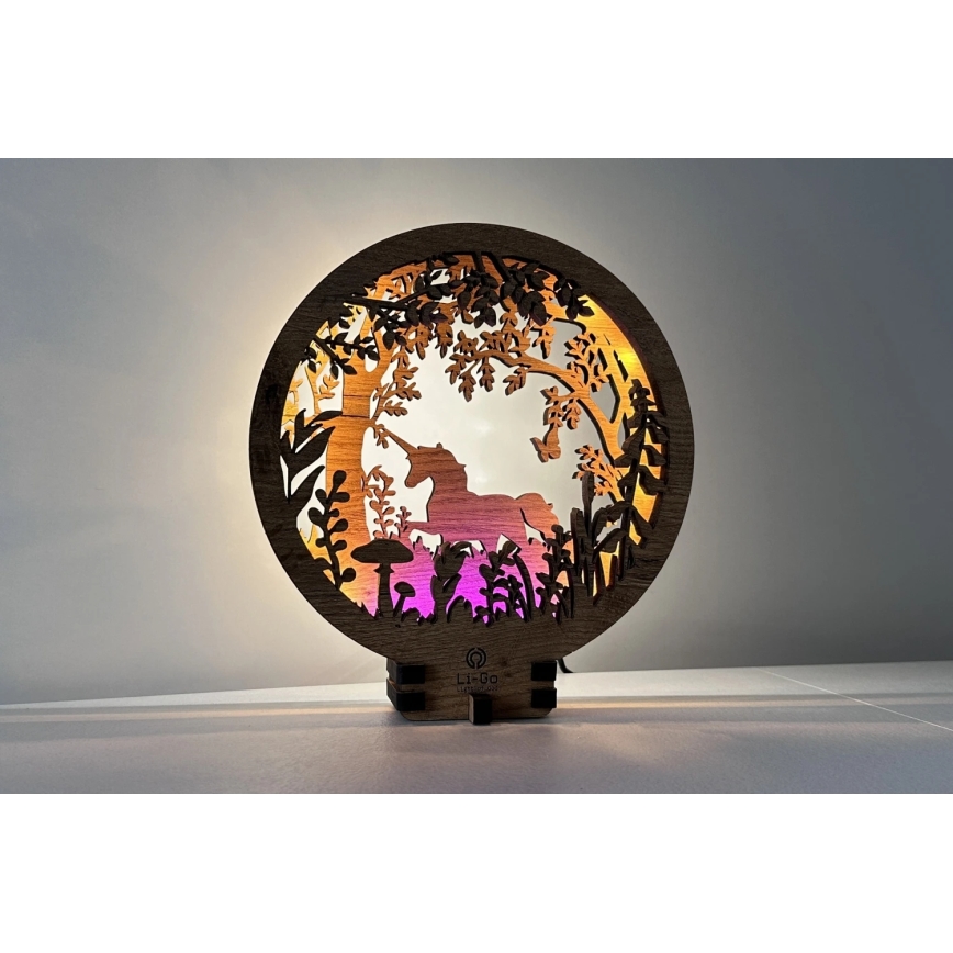 Li-Go 23568/DUB2 - Dimbare LED-tafeldecoratie LED/12W/230V 20x22 cm eik/eenhoorn