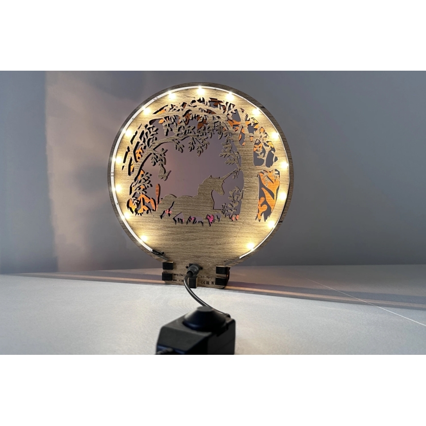 Li-Go 23568/DUB2 - Dimbare LED-tafeldecoratie LED/12W/230V 20x22 cm eik/eenhoorn