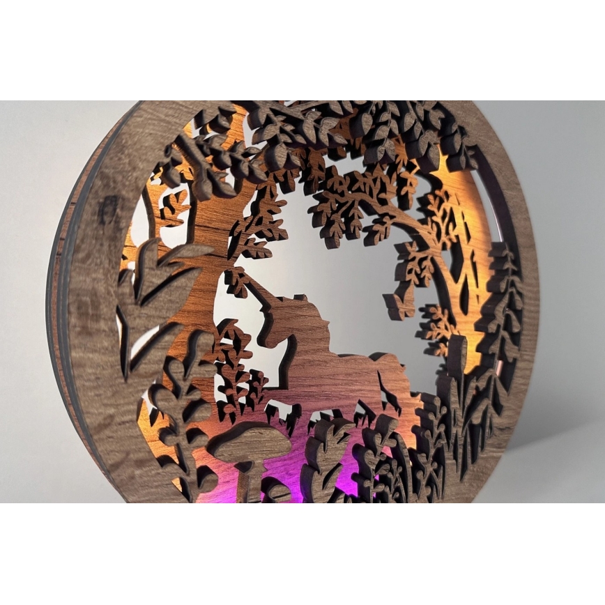 Li-Go 23568/DUB2 - Lampe décorative de table LED dimmable 12W/230V 20x22 cm chêne/licorne