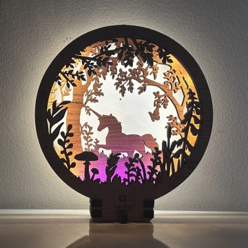 Li-Go 23568/DUB2 - Lampe décorative de table LED dimmable 12W/230V 20x22 cm chêne/licorne