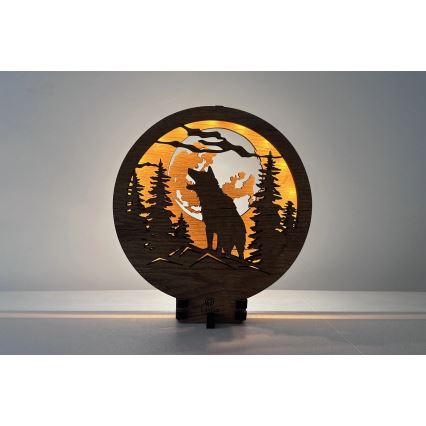 Li-Go 23574/DUB2 - Lampe de table décorative LED dimmable/12W/230V 20x22 cm chêne/Loup et lune
