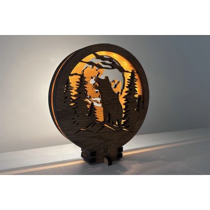 Li-Go 23574/DUB2 - Lampe de table décorative LED dimmable/12W/230V 20x22 cm chêne/Loup et lune