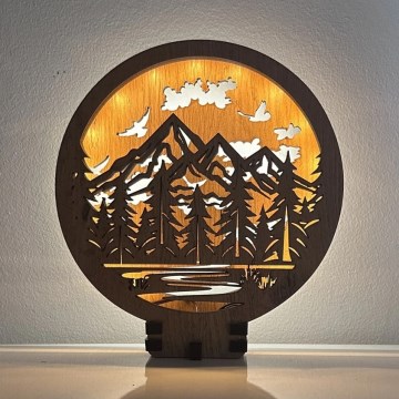 Li-Go 23583/DUB2 - Décoration de table LED dimmable LED/12W/230V 20x22 cm chêne/montagnes et forêt