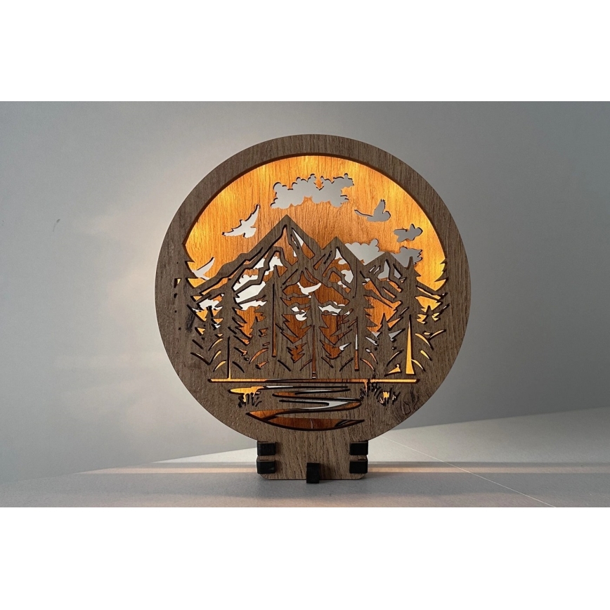 Li-Go 23583/DUB2 - Décoration de table LED dimmable LED/12W/230V 20x22 cm chêne/montagnes et forêt