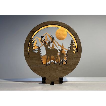 Li-Go 23592/DUB2 - Lampe décorative de table LED dimmable LED/12W/230V 20x22 cm chêne/Cerf et biche