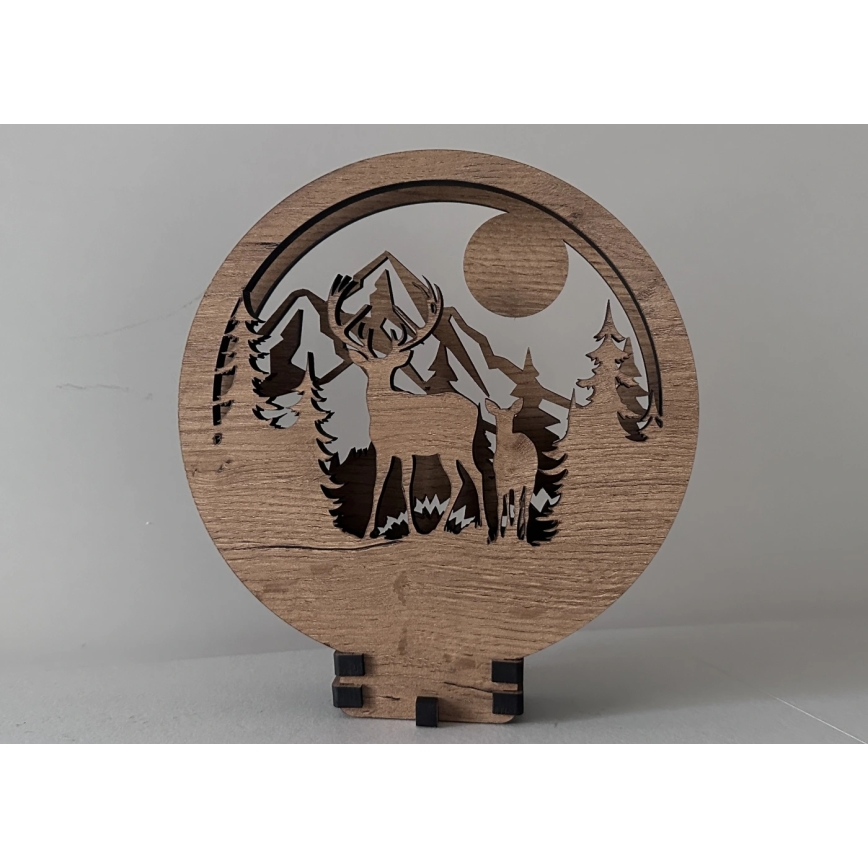 Li-Go 23592/DUB2 - Lampe décorative de table LED dimmable LED/12W/230V 20x22 cm chêne/Cerf et biche