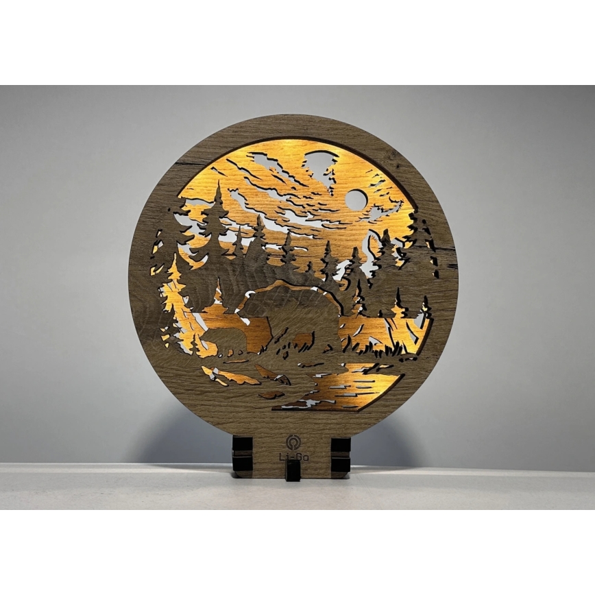 Li-Go 23595/DUB2 - Lampe décorative de table LED dimmable LED/12W/230V 20x22 cm chêne/ours