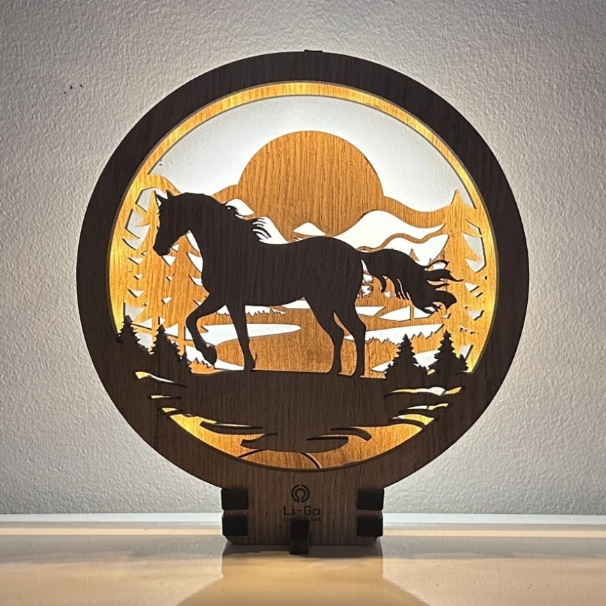 Li-Go 23598/DUB2 - Dimbare LED-tafeldecoratie LED/12W/230V 20x22 cm eik/paard