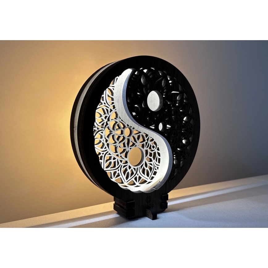 Li-Go 23607/O - dimbare LED-tafeldecoratie LED/12W/230V 20x22 cm walnoot/Yin Yang