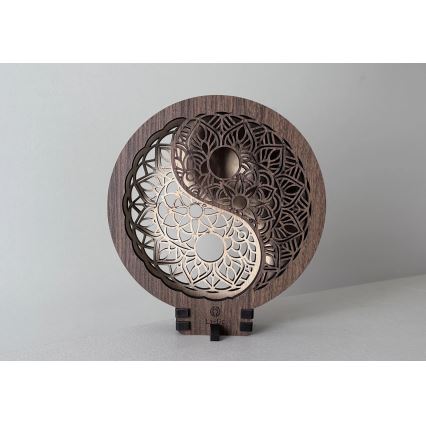 Li-Go 23607/O - dimbare LED-tafeldecoratie LED/12W/230V 20x22 cm walnoot/Yin Yang
