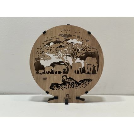 Li-Go 23610/DUB2 - Lampe décorative de table LED dimmable, 12 W/230 V, 20 x 22 cm, chêne/Éléphants