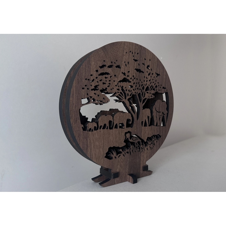 Li-Go 23610/DUB2 - Lampe décorative de table LED dimmable, 12 W/230 V, 20 x 22 cm, chêne/Éléphants