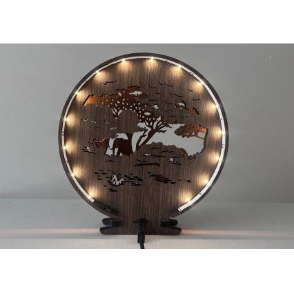 Li-Go 23610/DUB2 - Lampe décorative de table LED dimmable, 12 W/230 V, 20 x 22 cm, chêne/Éléphants