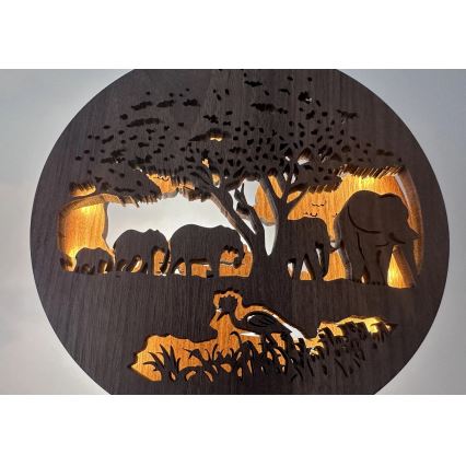 Li-Go 23610/DUB2 - Lampe décorative de table LED dimmable, 12 W/230 V, 20 x 22 cm, chêne/Éléphants