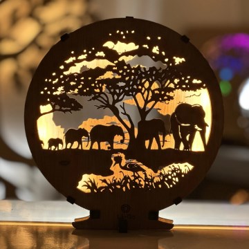 Li-Go 23610/DUB2 - Lampe décorative de table LED dimmable, 12 W/230 V, 20 x 22 cm, chêne/Éléphants