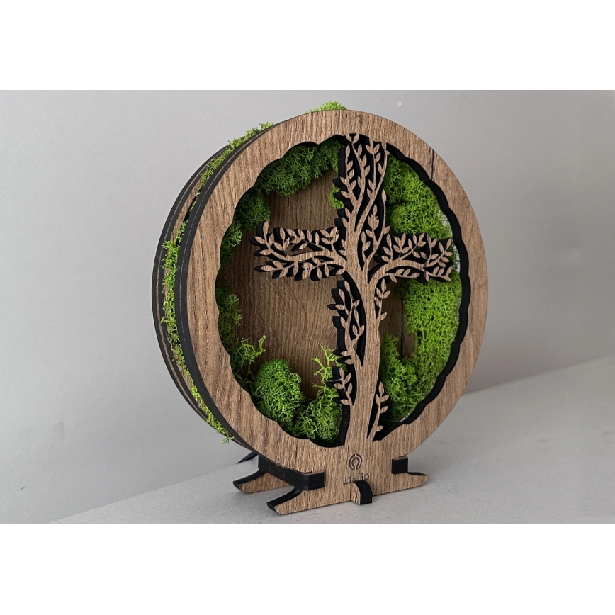 Li-Go 23622/DUB2 - Décoration de table LED dimmable LED/12W/230V 20x22 cm chêne/Croix ornée de mousse