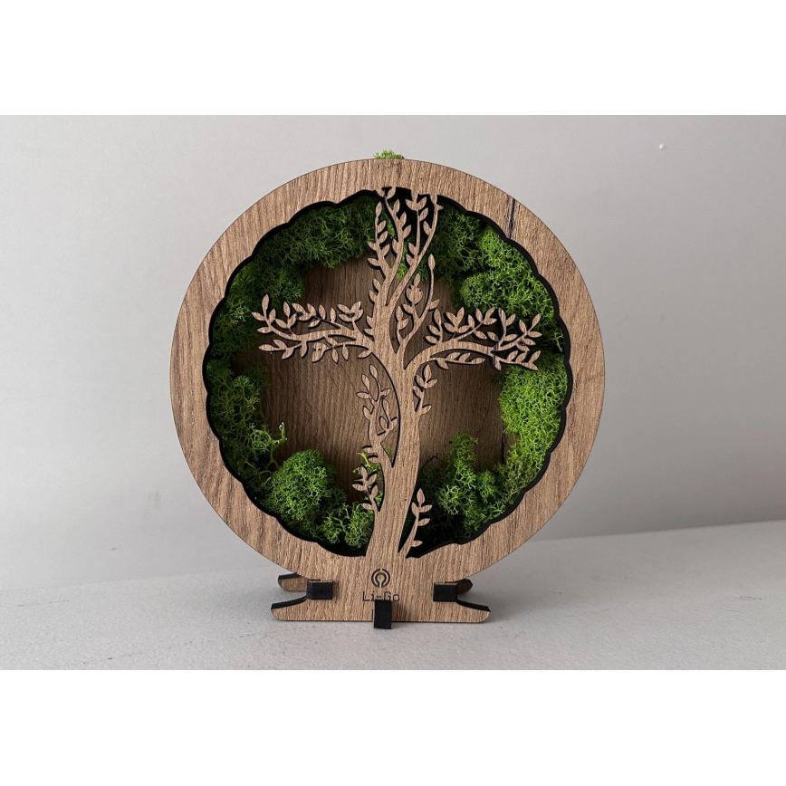 Li-Go 23622/DUB2 - Décoration de table LED dimmable LED/12W/230V 20x22 cm chêne/Croix ornée de mousse