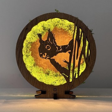 Li-Go 23625/DUB2 - Décoration de table LED dimmable LED/12W/230V 20x22 cm chêne/écureuil recouvert de mousse