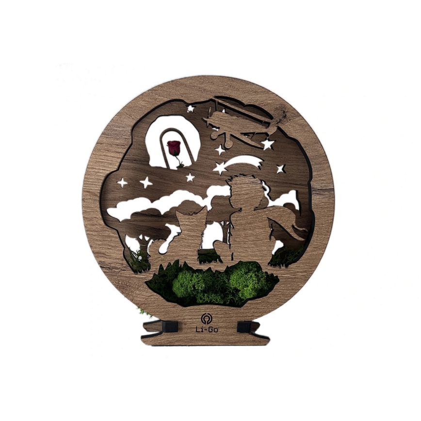 Li-Go 23634/DUB2 - Dimbare LED tafeldecoratie LED/12W/230V 20x22 cm eiken/De Kleine Prins met een roos