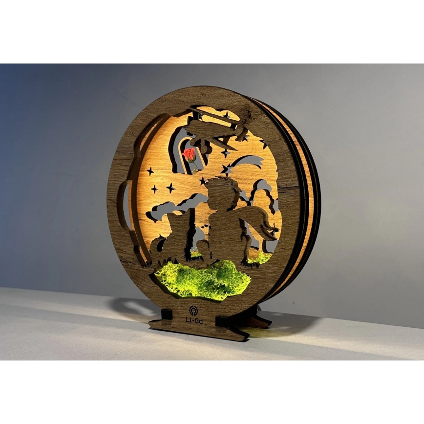 Li-Go 23634/DUB2 - Lampe de table décorative LED dimmable LED/12W/230V 20x22 cm chêne/Le Petit Prince et sa rose