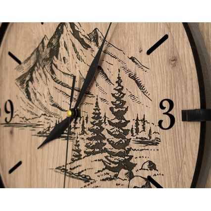 Li-Go 23676/DUB5 - Horloge murale 1x AA Ø 32 cm chêne/Montagnes