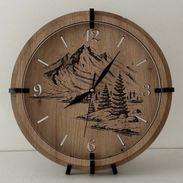 Li-Go 23676/DUB5 - Horloge murale en bois, 1 pile AA, Ø 32 cm, chêne/montagnes