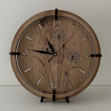 Li-Go 23682/DUB5 - Horloge murale en bois 1 pile AA Ø 32 cm chêne/Pissenlit