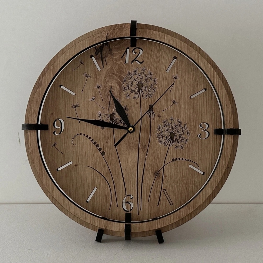 Li-Go 23682/DUB5 - Horloge murale en bois 1 pile AA Ø 32 cm chêne/Pissenlit