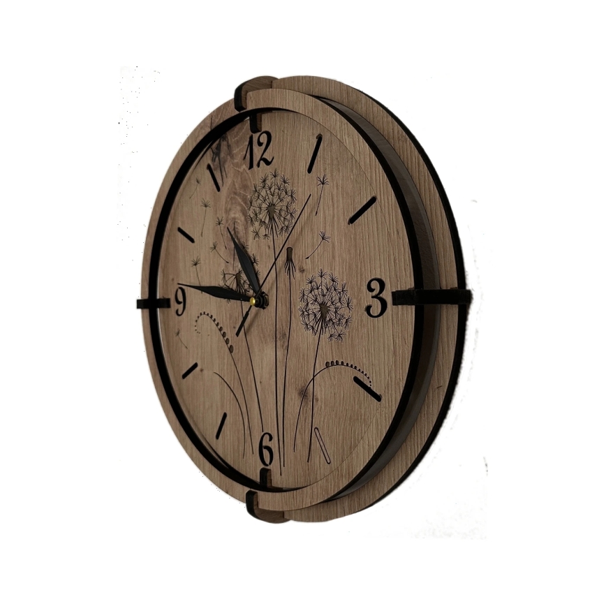 Li-Go 23682/DUB5 - Houten klok 1x AA, diameter 32 cm, eik/paardenbloem