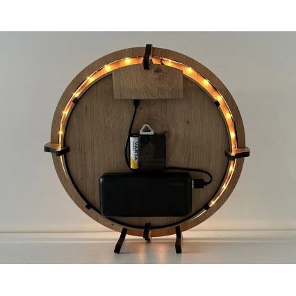 Li-Go 23688/DUB2 - Horloge LED dimmable à capteur de mouvement LED/5V 20000 mAh + 1xAA Ø 32 cm chêne/Pissenlit