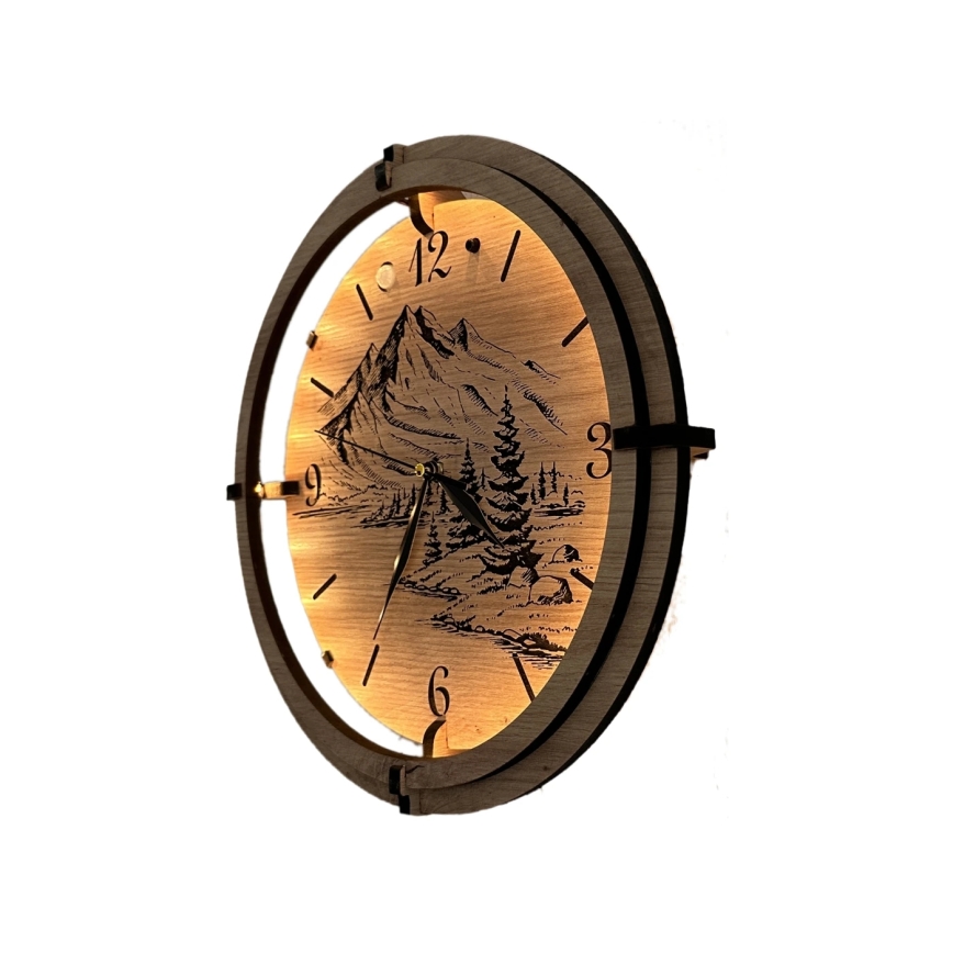 Li-Go 23697/DUB/BAT2 - Dimbare LED-klok met bewegingssensor LED/10W/5V 20000 mAh + 1xAA Ø 32 cm eiken/Bergen