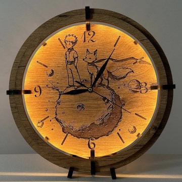 Li-Go 23712/DUB/BAT2 - LED-dimbare klok met bewegingssensor LED/10W/5V 20000 mAh + 1xAA Ø 32 cm eik/De Kleine Prins