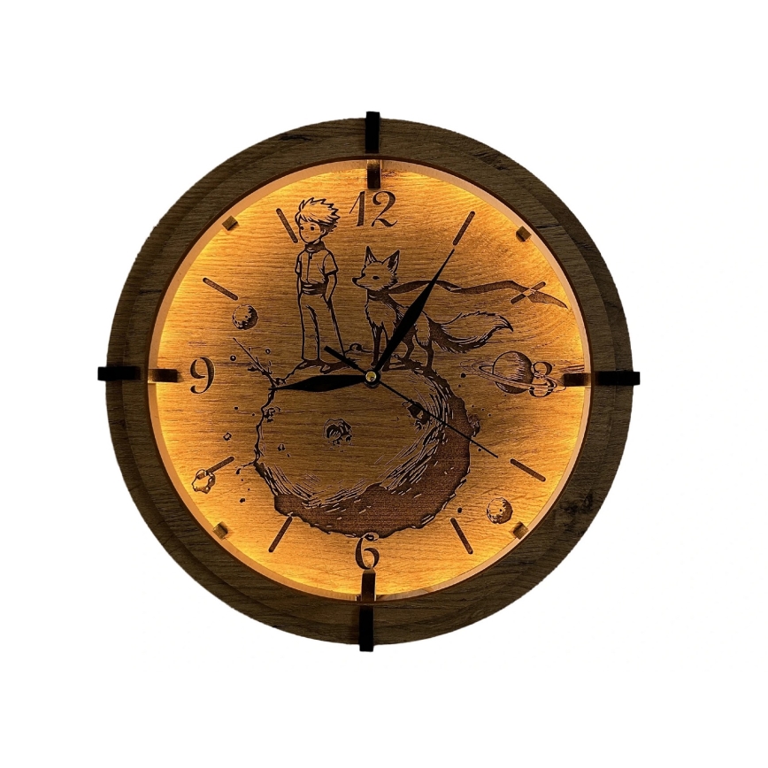 Li-Go 23712/DUB/BAT2 - LED-dimbare klok met bewegingssensor LED/10W/5V 20000 mAh + 1xAA Ø 32 cm eik/De Kleine Prins