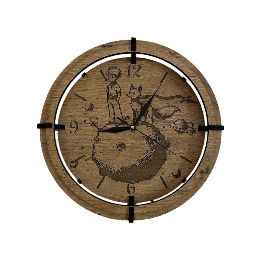 Li-Go 23712/DUB/BAT2 - LED-dimbare klok met bewegingssensor LED/10W/5V 20000 mAh + 1xAA Ø 32 cm eik/De Kleine Prins