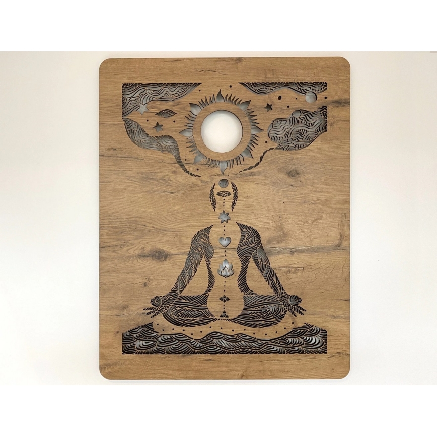 Li-Go 4421/A/4 - Décoration murale LED dimmable LED/10W/5V 30000 mAh 70x90 cm chêne/chakras