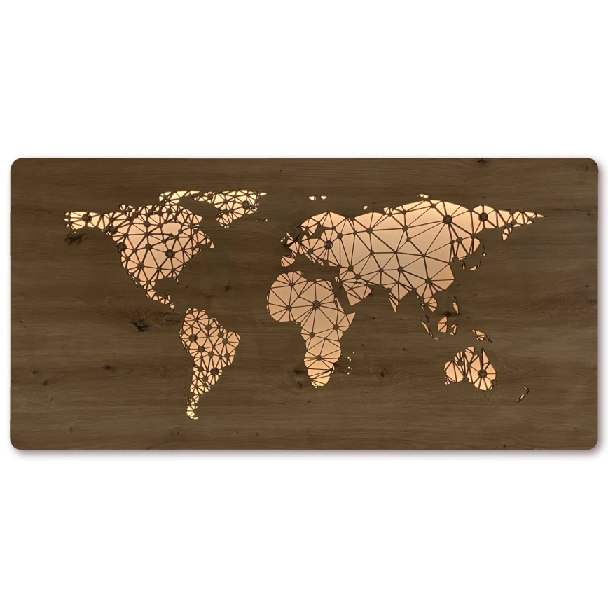 Li-Go 4457/A/4 - Dimbare LED-wanddecoratie LED/10W/5V 30000 mAh 120x60 cm eiken/wereldkaart