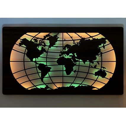 Li-Go 4709/DUB2 - Décoration murale LED RGBW dimmable LED/24W/230V 125x74 cm chêne/Carte du monde — parallèles + télécommande