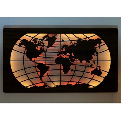 Li-Go 4709/DUB2 - Décoration murale LED RGBW dimmable LED/24W/230V 125x74 cm chêne/Carte du monde — parallèles + télécommande