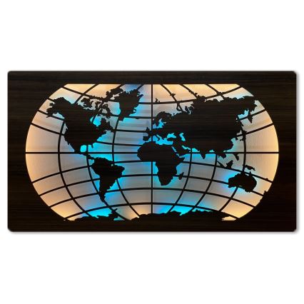 Li-Go 4709/DUB2 - LED RGBW dimbare wanddecoratie LED/24W/230V 125x74 cm eiken/wereldkaart met parallellen + afstandsbediening