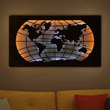 Li-Go 4868/DUB2 - Dimbare LED-wanddecoratie LED/24W/230V 110x60 cm eiken/wereldkaart (parallelle lijnen)