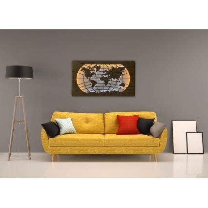 Li-Go 4868/DUB2 - Dimbare LED-wanddecoratie LED/24W/230V 110x60 cm eiken/wereldkaart (parallelle lijnen)