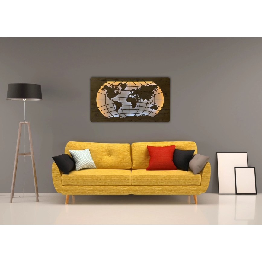 Li-Go 4868/DUB2 - Dimbare LED-wanddecoratie LED/24W/230V 110x60 cm eiken/wereldkaart (parallelle lijnen)