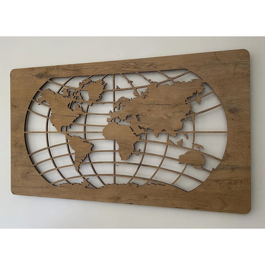 Li-Go 4868/DUB2 - Dimbare LED-wanddecoratie LED/24W/230V 110x60 cm eiken/wereldkaart (parallelle lijnen)