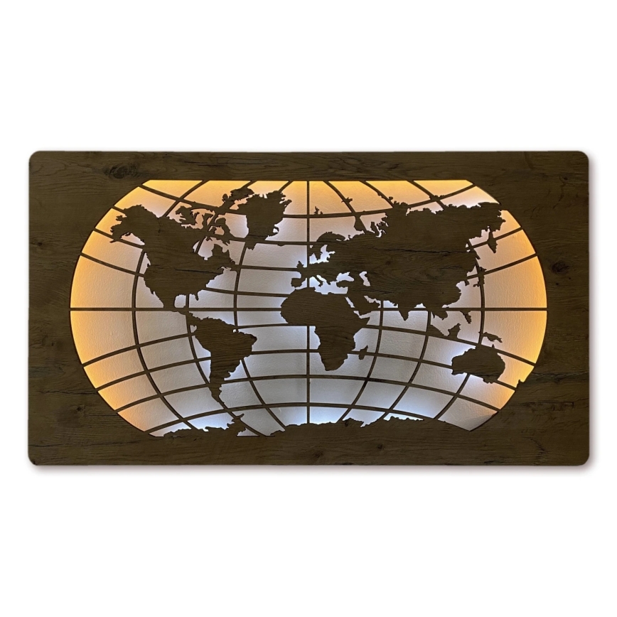 Li-Go 4868/DUB2 - Dimbare LED-wanddecoratie LED/24W/230V 110x60 cm eiken/wereldkaart (parallelle lijnen)