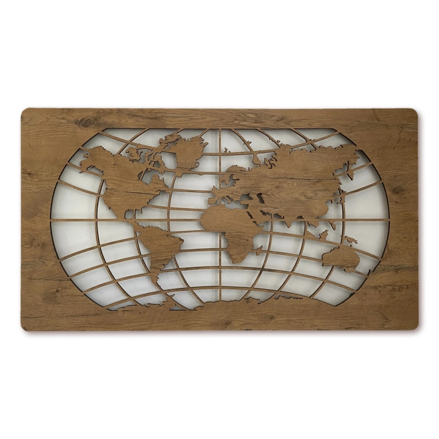 Li-Go 4868/DUB2 - Dimbare LED-wanddecoratie LED/24W/230V 110x60 cm eiken/wereldkaart (parallelle lijnen)