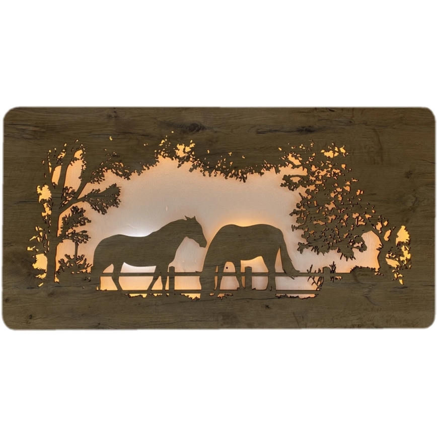 Li-Go 5012/B/4 - Décoration murale LED dimmable LED/10W/5V 30000 mAh 120x60 cm chêne/chevaux + télécommande