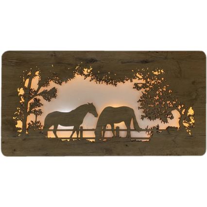 Li-Go 5012/B/4 - Dimbare LED wanddecoratie LED/10W/5V 30000 mAh 120x60 cm eik/paarden + afstandsbediening